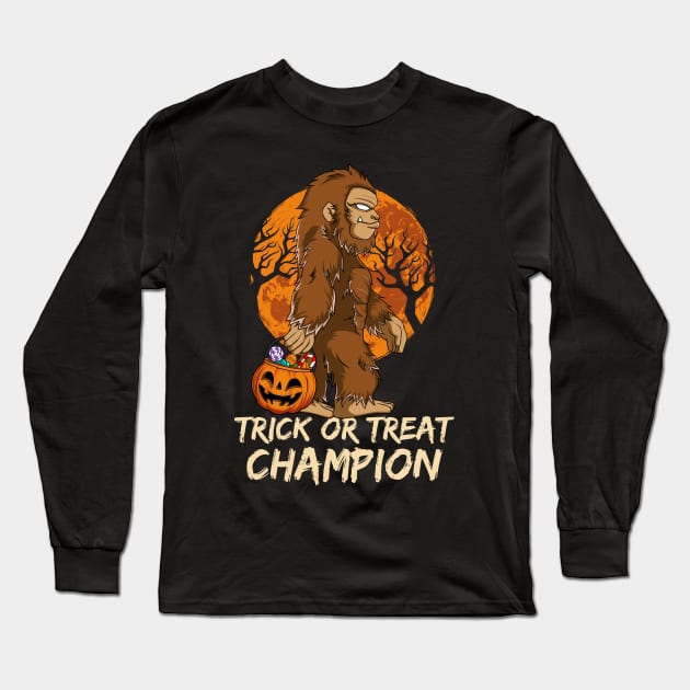 Funny Bigfoot Halloween Trick or Treat Champion Long Sleeve T-Shirt by HCMGift